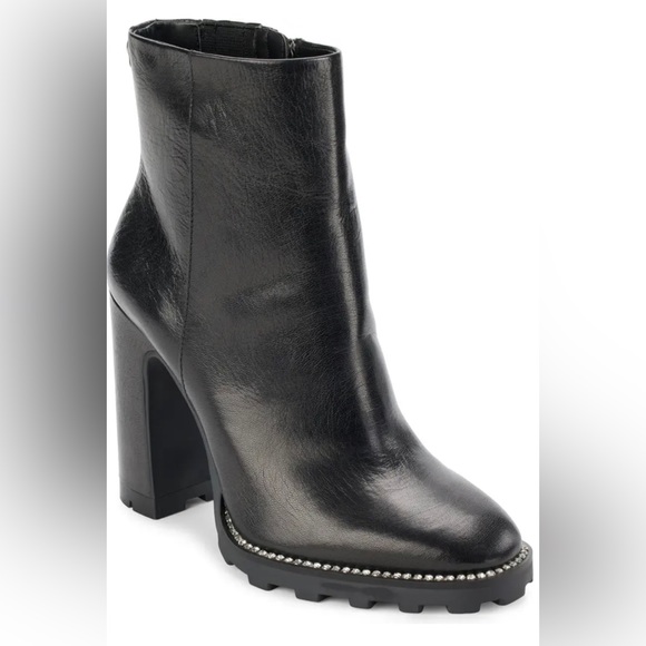 KARL LAGERFELD PARIS STYLE PEPPY BLACK GRAIN LEATHER BOOTIE SIZE 7.5 - Picture 3 of 15